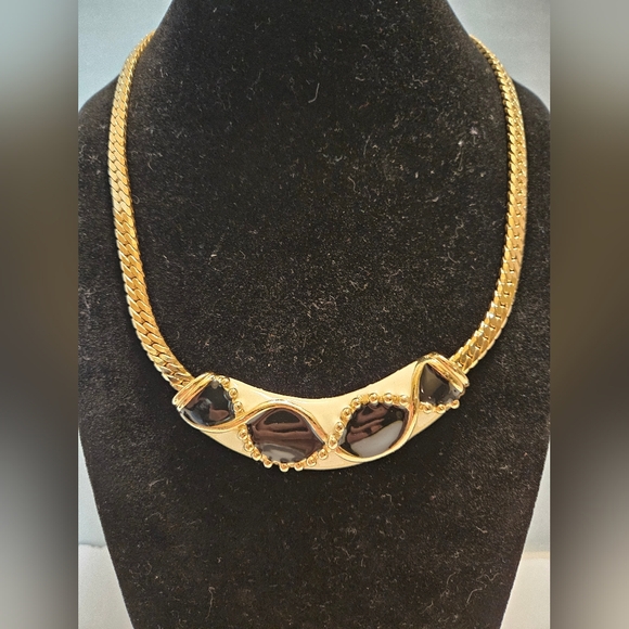 Gold Tone Choker Necklace Set with Black Accents - Picture 3 of 8